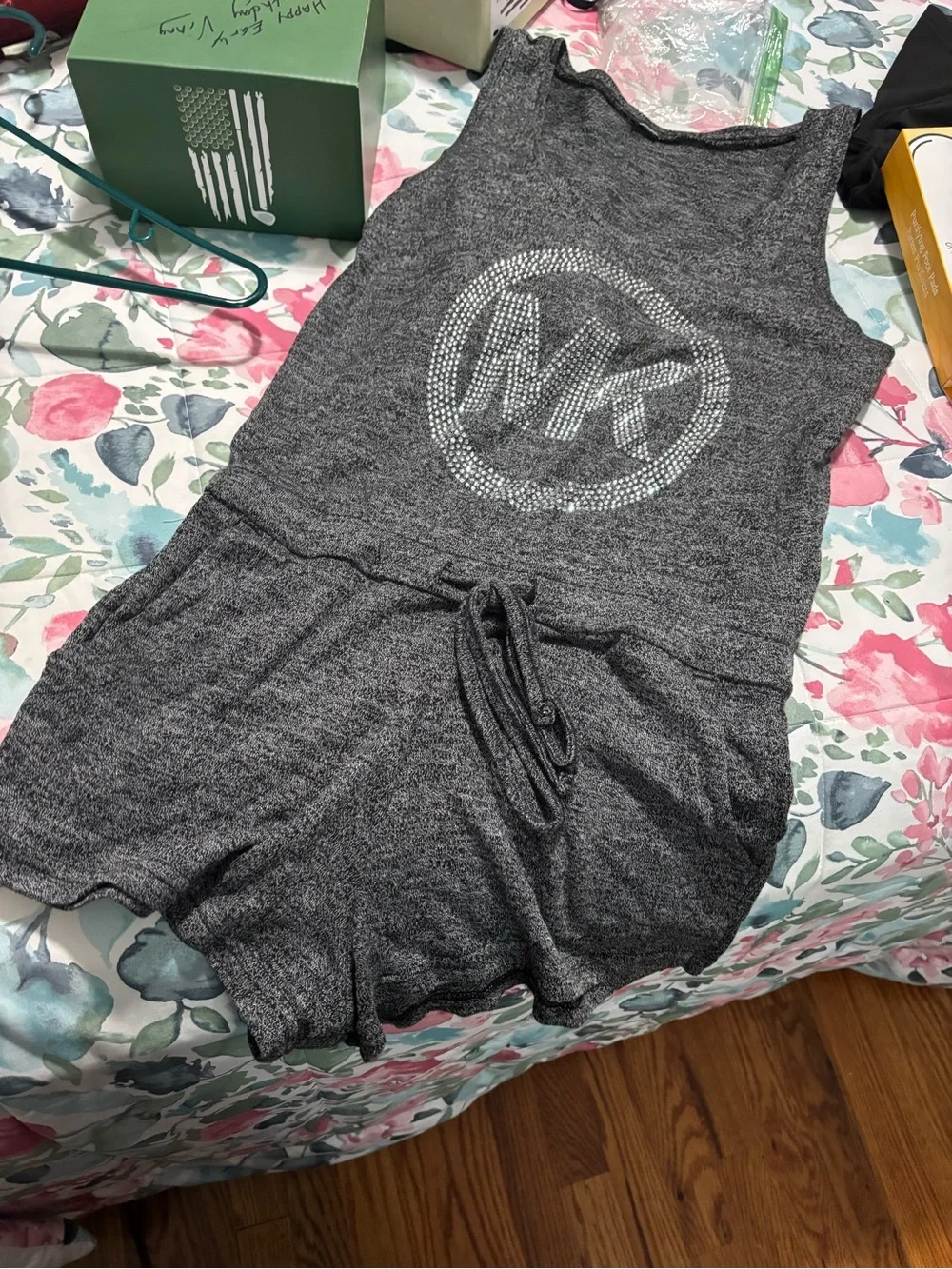 Michael Kors Charcoal Gray MK Logo Sleeveless Romper short